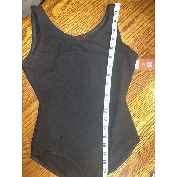 Capezio Tank Leotard Girls Black L 10-12 Ballet Legline Cotton Spandex Dance New - Picture 6 of 11